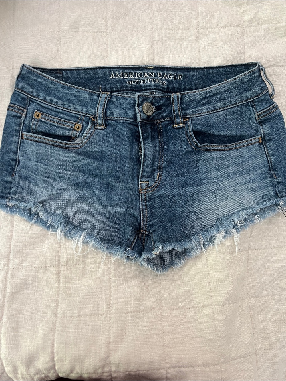 American Eagle Outfitters Light Blue Distressed Frayed Hem Jean Shorts